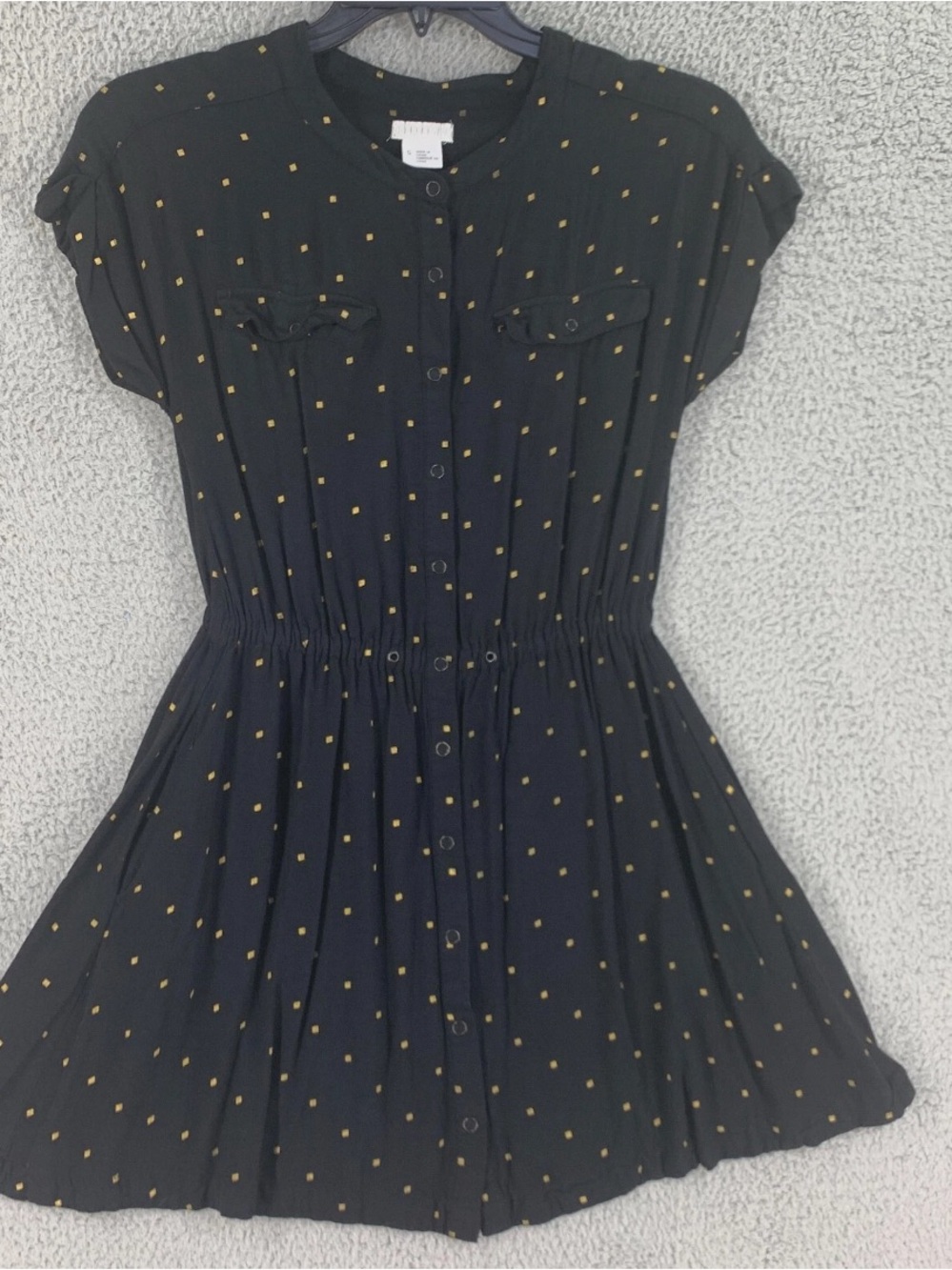 Cooperative Black Dress with Gold Dot Print - Button Front